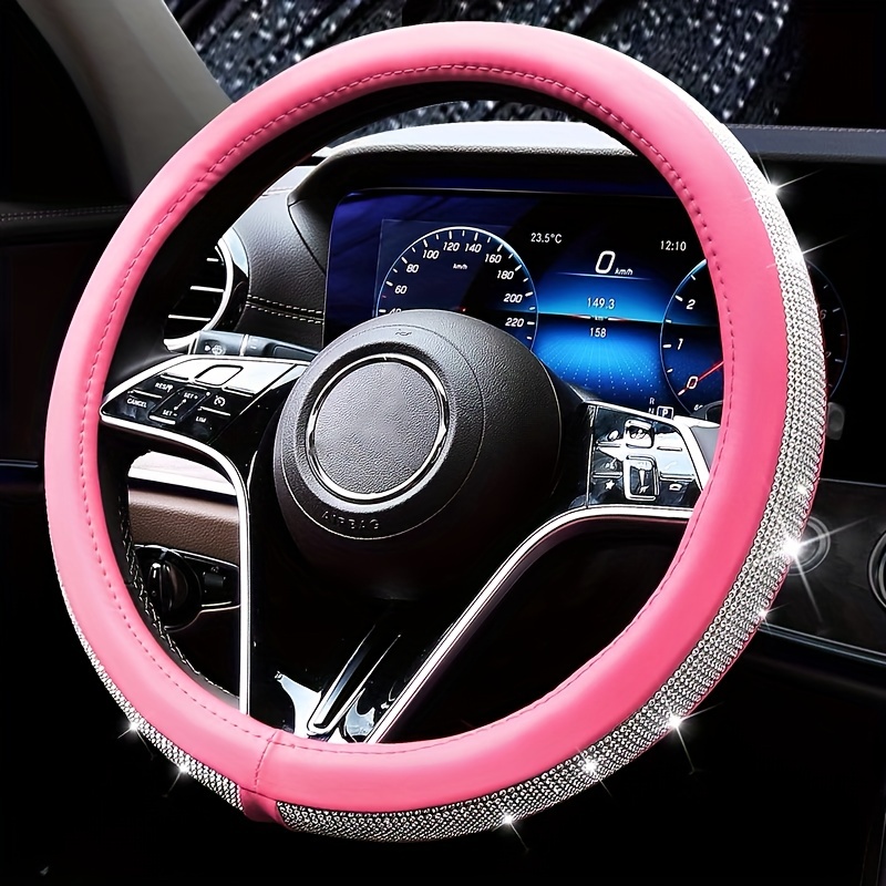 Funda brillante para volante con diamantes de cristal para mujeres;  protector de volante de 15 pulgadas para automóviles, SUV y más (color  plateado)