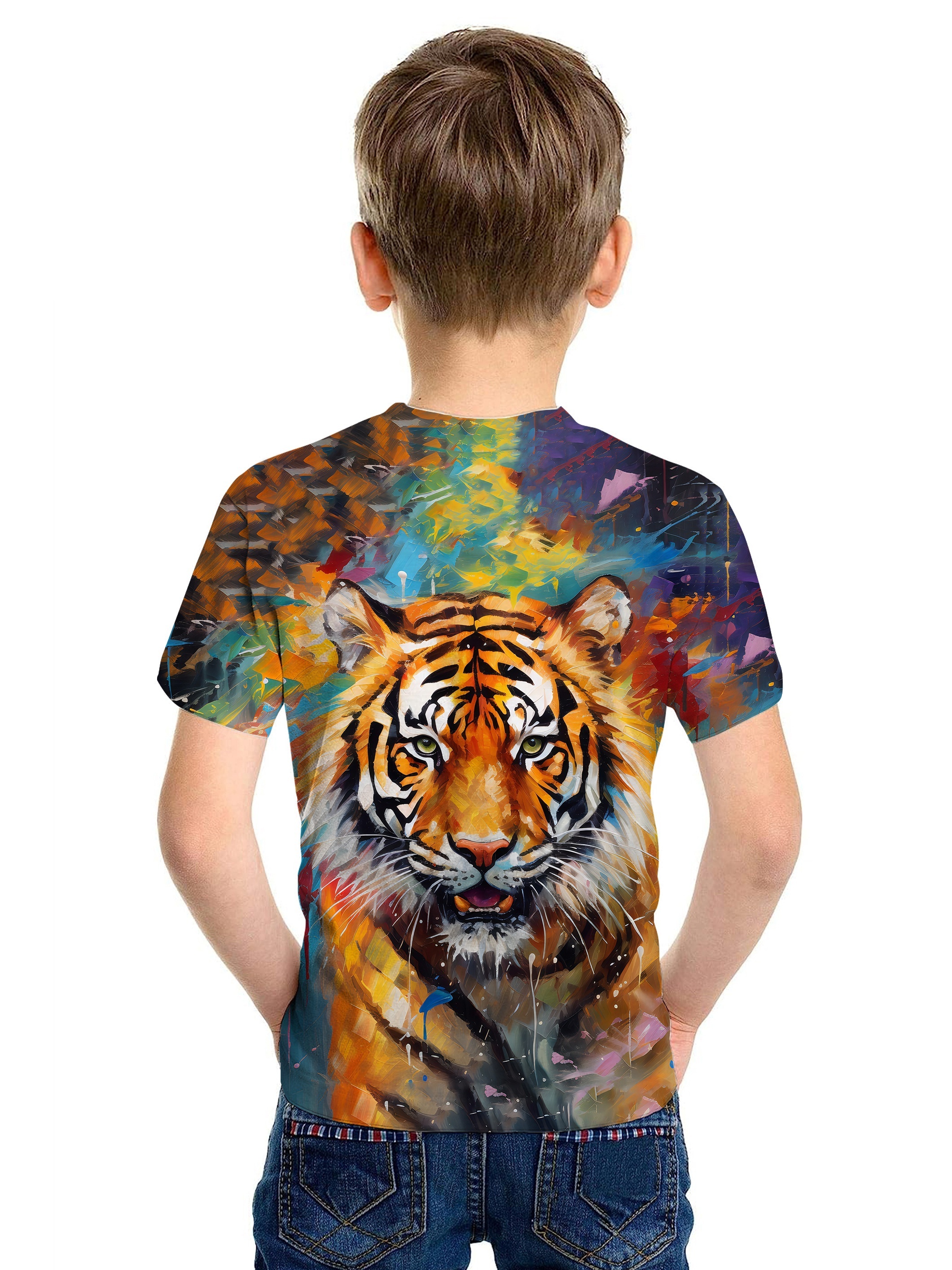 Trendy Tiger 3d Print Boys Creative T-shirt, Casual Lightweight Comfy Short  Sleeve Tee Tops, Kids Clothings For Summer - Temu United Arab Emirates