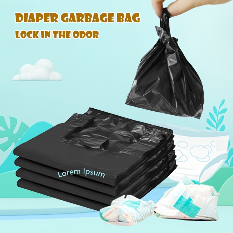 Disposable Garbage Bag Black (100pcs) Disposable Diaper Bags with  convenient handle ties, Bin Bags,Durable Trash Bag