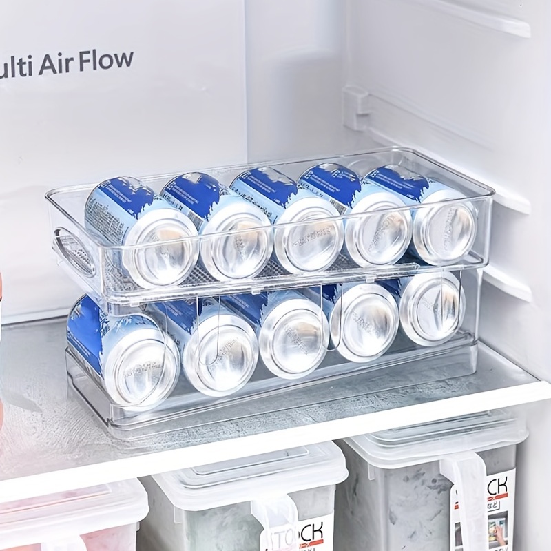 Clear Refrigerator Beverage Holder Can Storage Rack Drawer, Double Layer