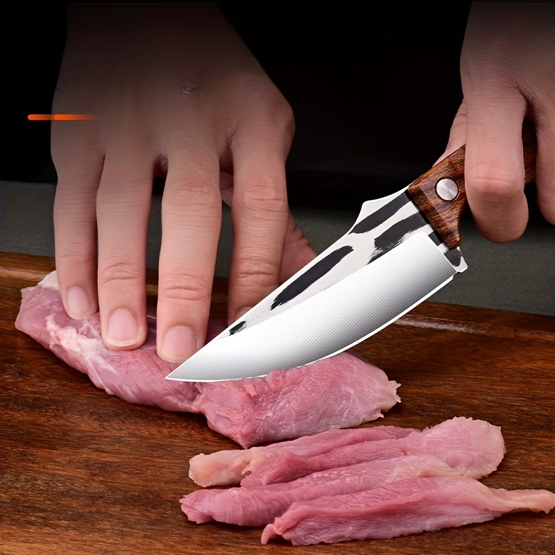 Outdoor Camping Knife Survival Knife Forged Boning Knife Stainless Steel  Meat Cleaver FruitKnife Sharp Barbecue Knife with Cover 