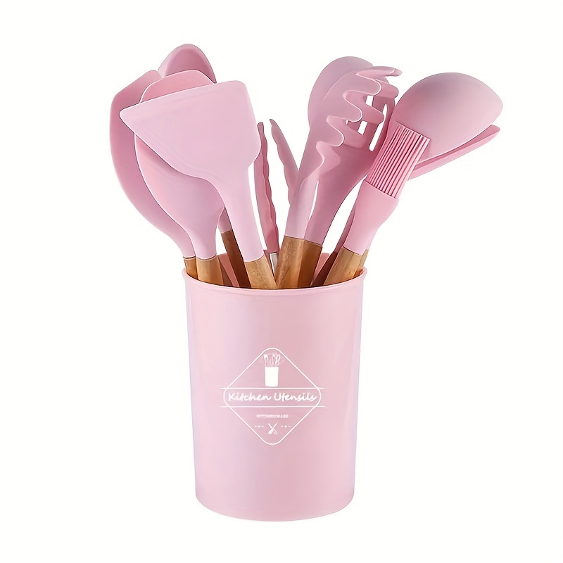 5pcs Silicone Cooking Utensil Set, Minimalist Pink Kitchen Gadget Tool Set  For Kitchen