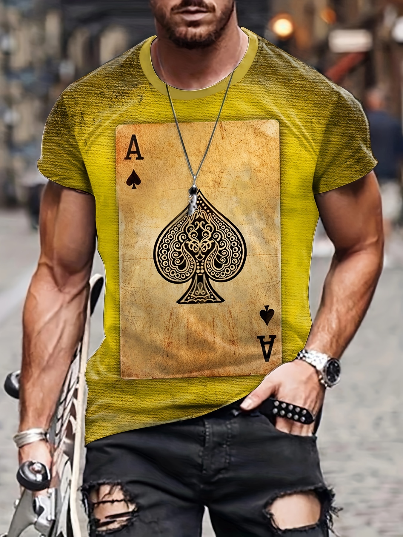 Poker Card 3d Print Camiseta Manga Larga Hombre Tops Cuello - Temu