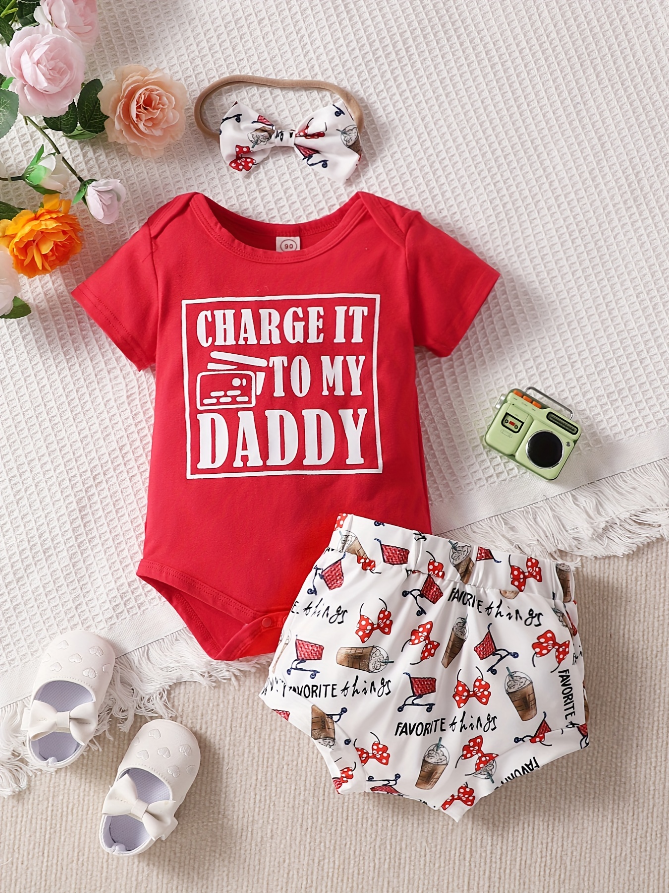 Baby Girls and Boys Cute I Hooked Daddy's Heart Short Sleeve Onesie Clothes, Christmas Gifts,Temu