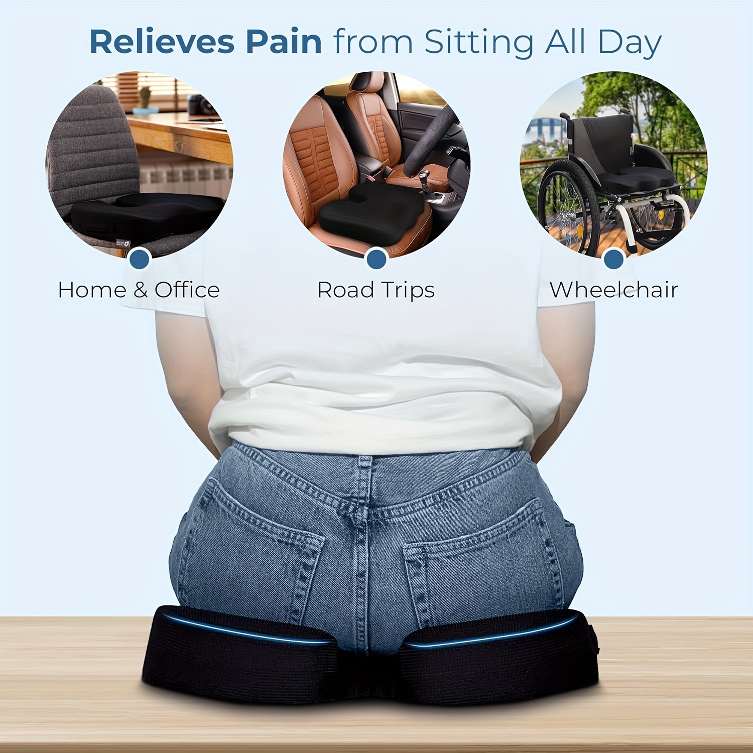 All-Day Gel Seat Cushion Back Sciatica Tailbone Pain Relief