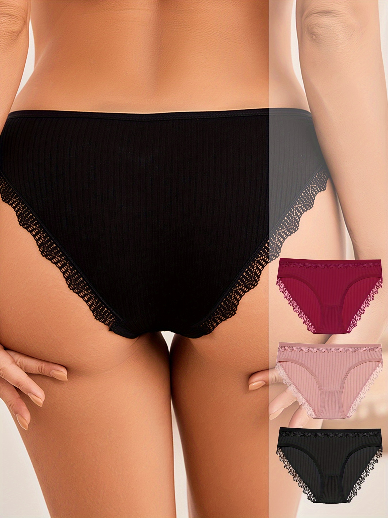 Buy Women's Cotton Lace Trim Underwear Hipster Panties at Best