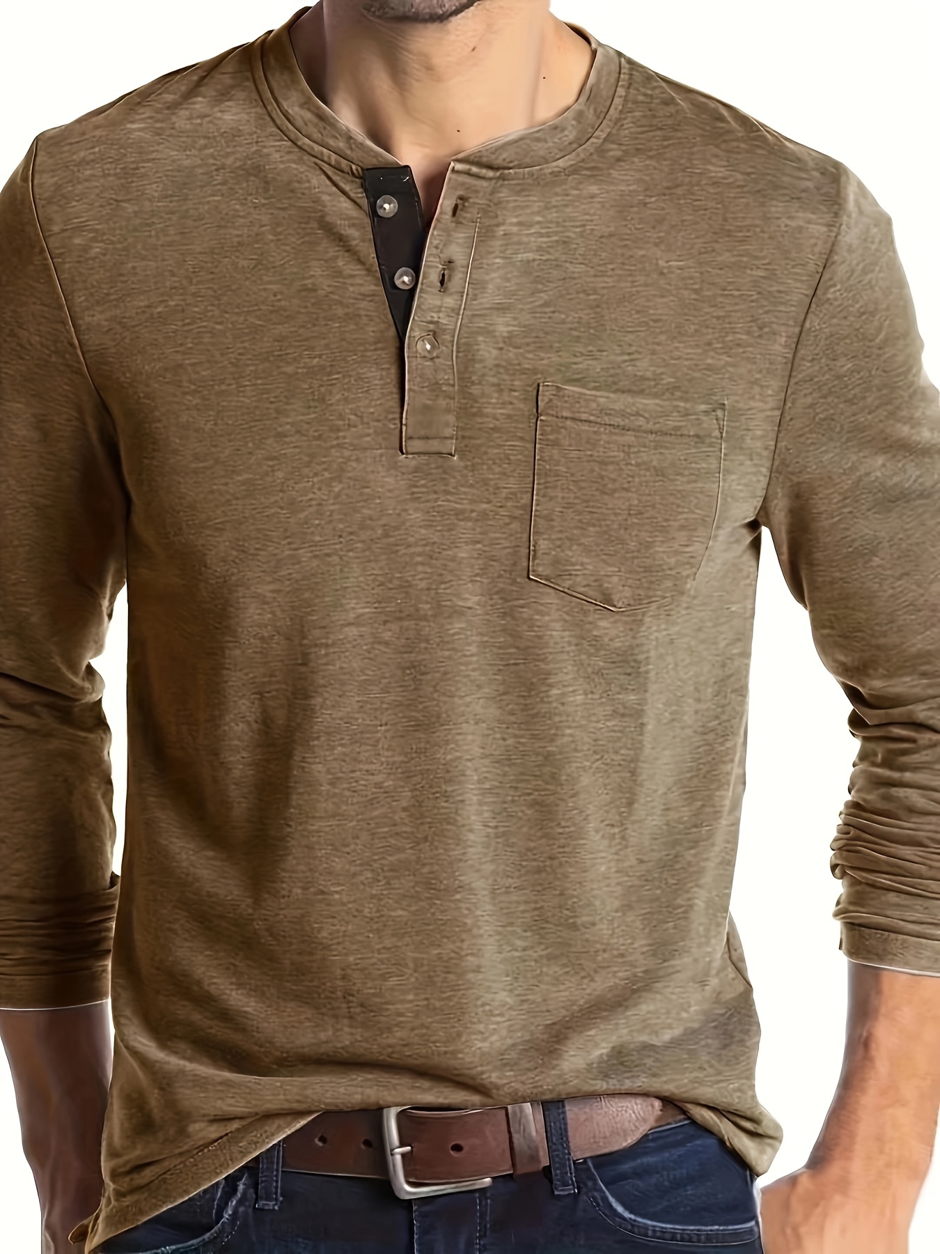 Angeun Men's Linen Casual T-Shirts 34 Sleeve Henley India