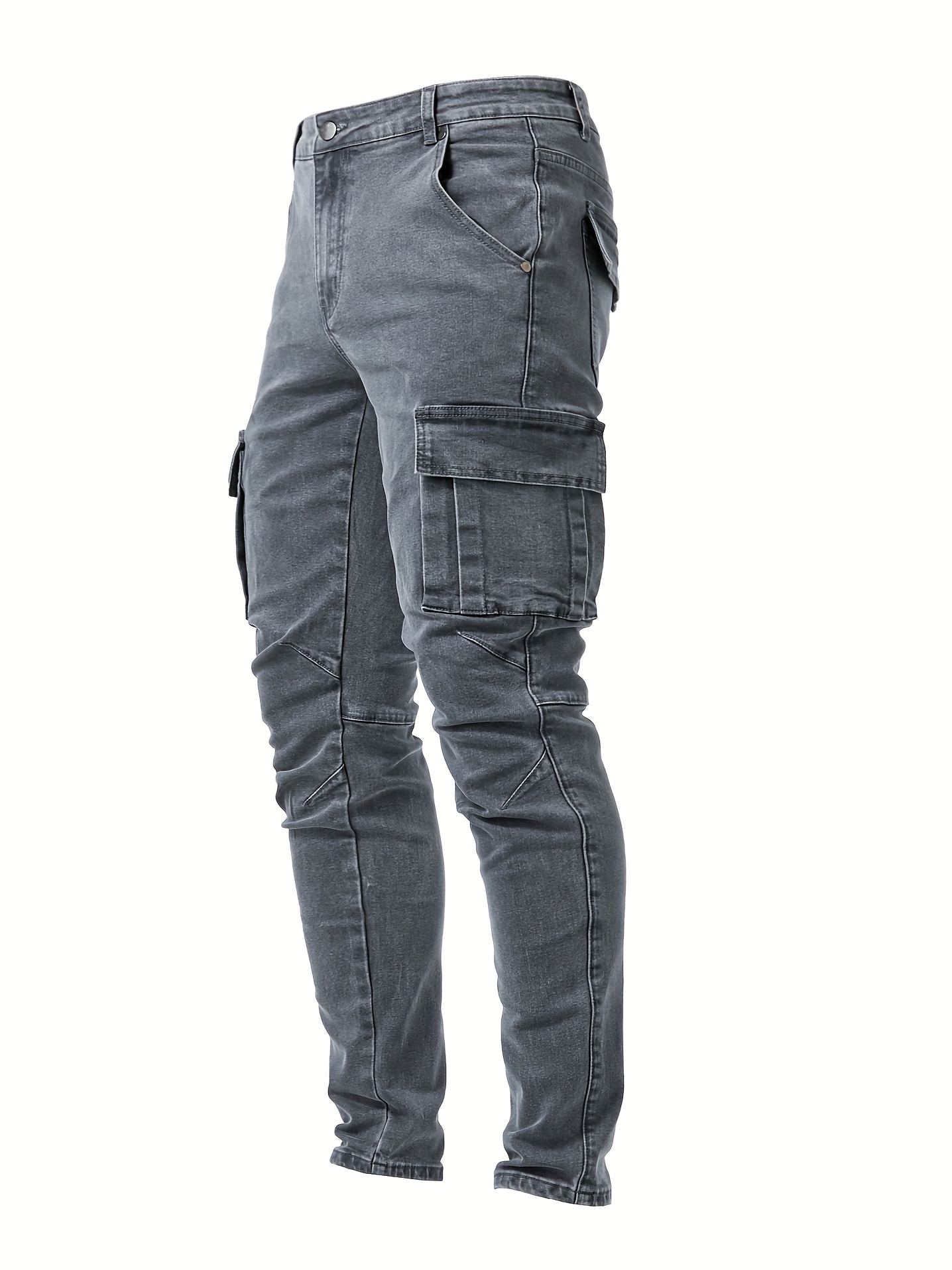 Slim Fit Cargo Jeans Men's Casual Street Style Multi Pocket - Temu Canada