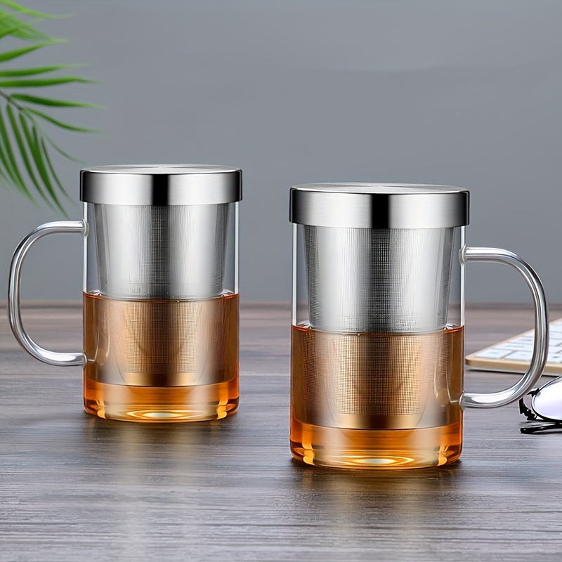 Heat Resistant Tea Mug | Wood Lid, Metal Infuser | Toned Glass