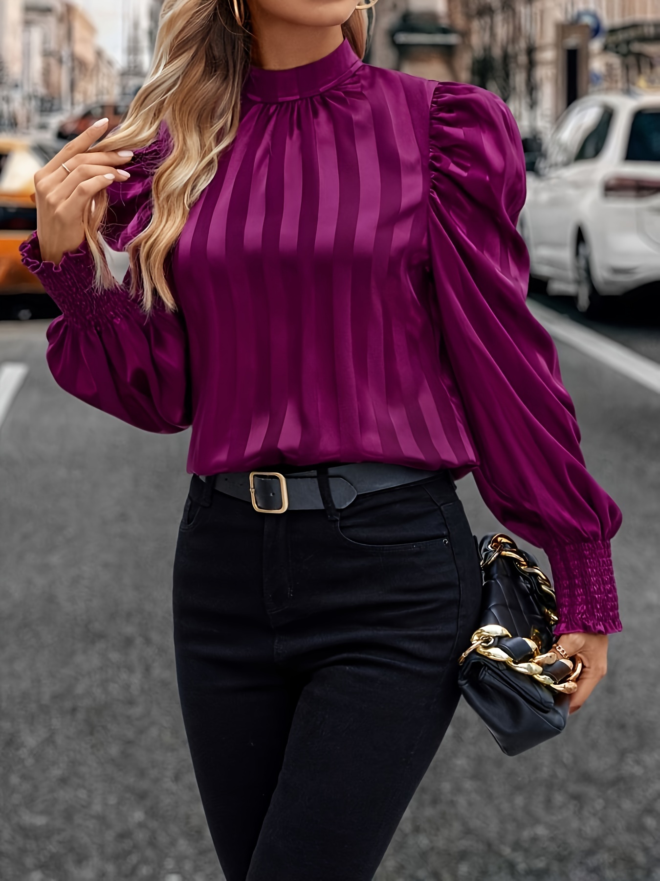 Puff Sleeve Top With Shirred Waist And Puff Sleeves In Lilac