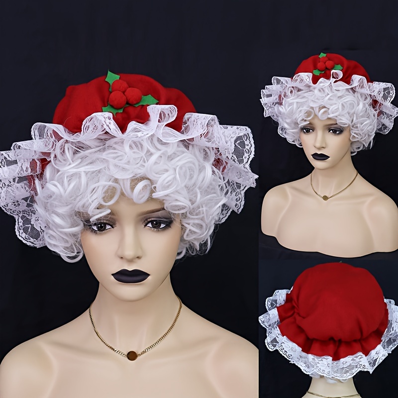 Synthetic Hair Mrs Claus Wig Christmas Wig Short Curly White Wigs For Women only Wig No Hat