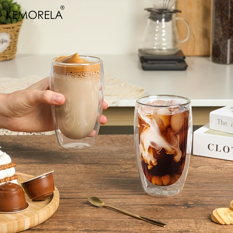 Tasses à café en verre à double paroi Tasses à café isolées uniques avec  poignée et couvercle en bambou, tasses en verre transparent pour café thé  Latte Cappuccino Espresso