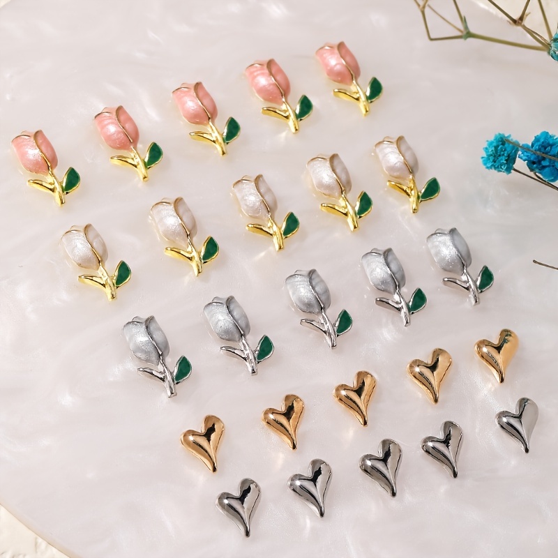 Decoración de uñas 3D con diseño de tulipanes y flores para uñas  acrílicas, tulipanes de aleación de metal, suministros de decoración de  manicura, coloridos accesorios de uñas de flores vintage, románticas