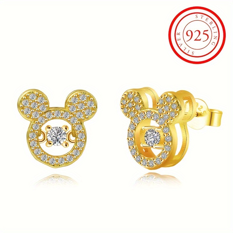 S925 Silver Cute Cartoon Hollow Mickey Head Stud Earrings Simple Exquisite  Full Of Zircon Delicate Gifts For Women Girls - Temu