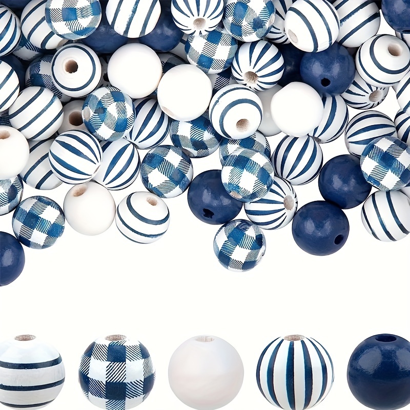 Wooden Beads For Crafts Polished And Plaid Wood Round Beads - Temu