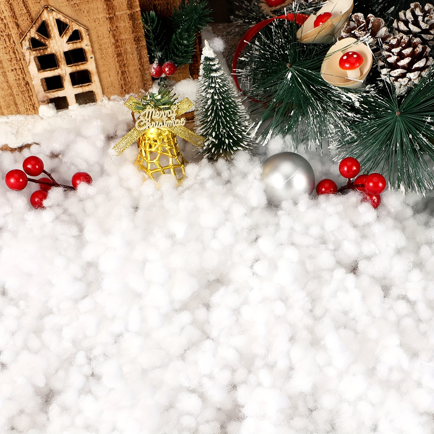 Christmas Fake Snow Decor - Cotton Like Fluffy Indoor Snow - Artificial  Snow For Mantle Village Or Nativity Set, Flame Resistant Blankets For  Christma