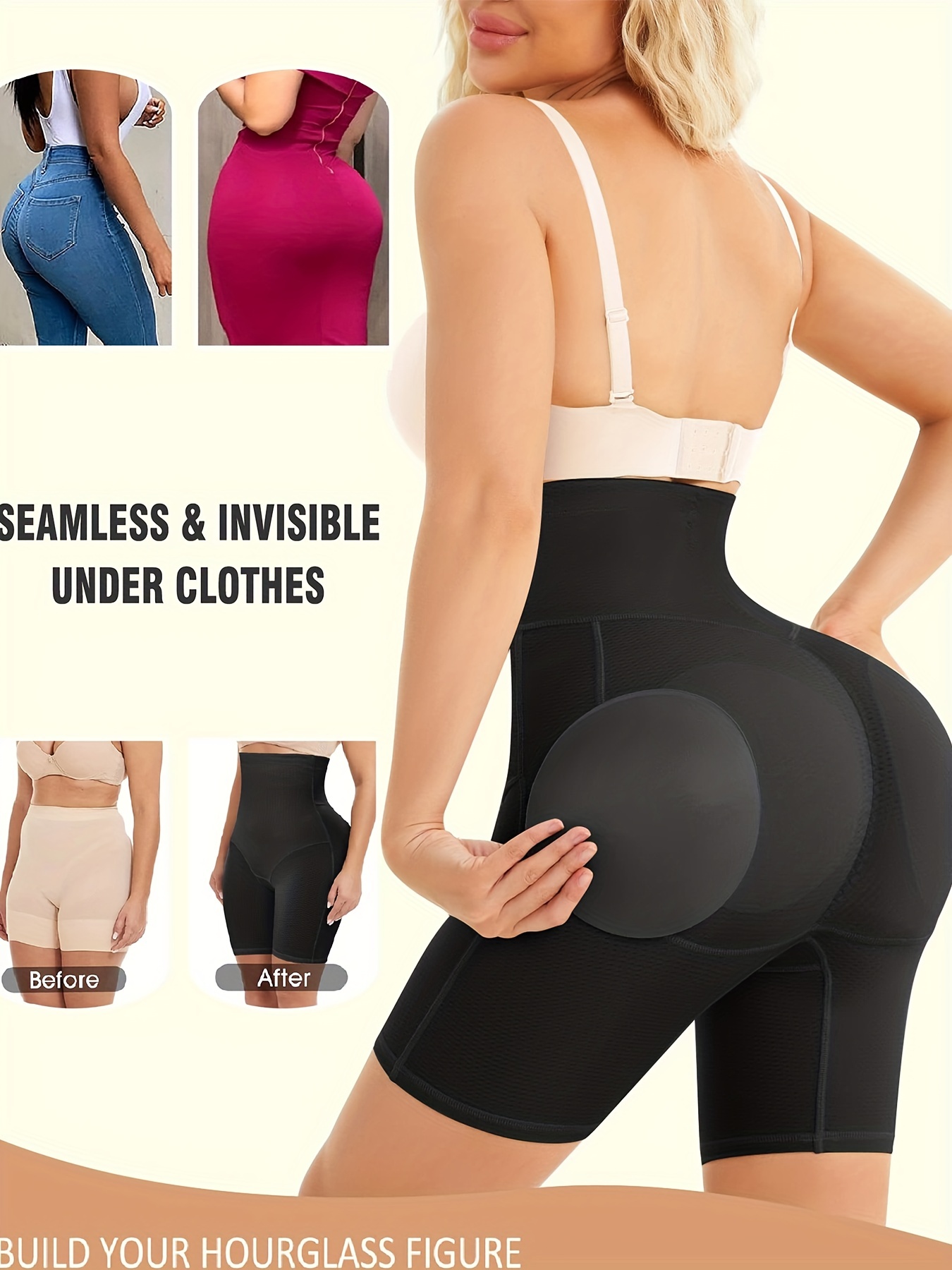 Breathable High Waist Shapewear With Padded Butt Lifter, Tummy