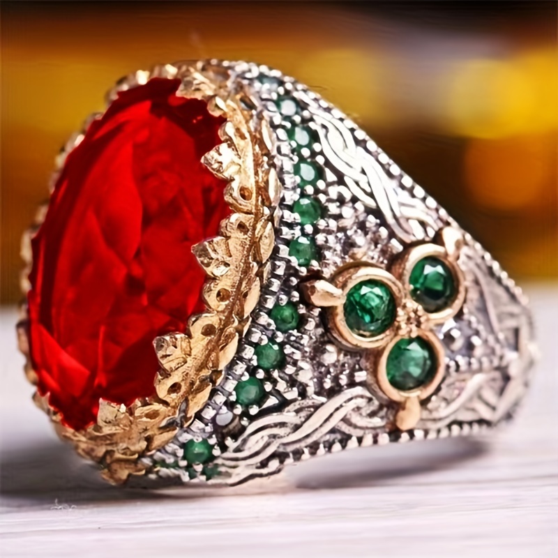 Men's Inlaid Jade Ring, Retro Design