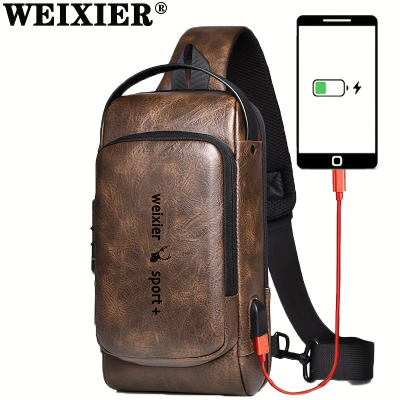 Men's messenger bag with anti-theft USB charging chest bag, men's chest bag  waterproof shoulder bag men's shoulder bag, suitable for cycling, camping