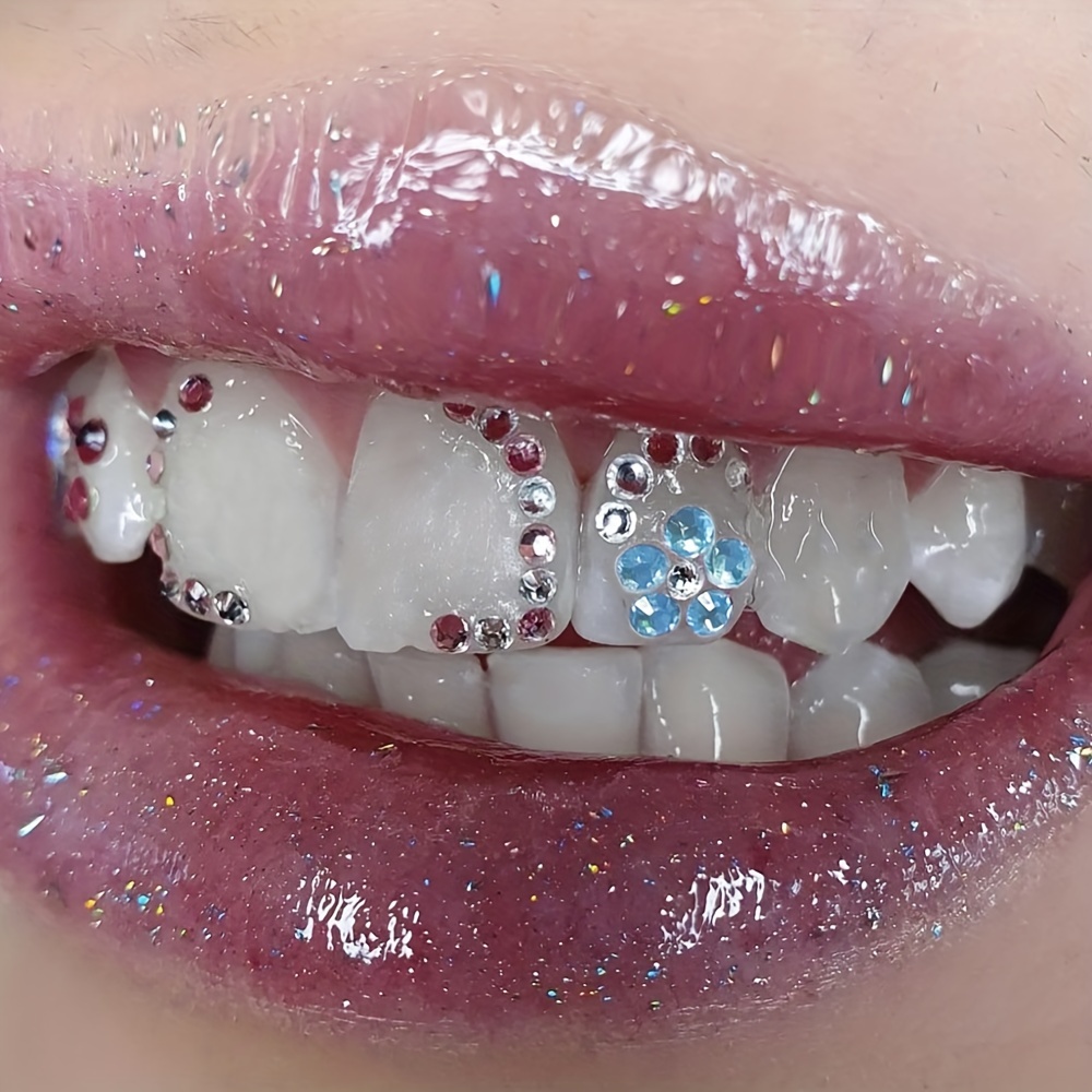 Shiny Flower Shape Tooth Gem Kit Diy Cute Teeth Jewelry - Temu