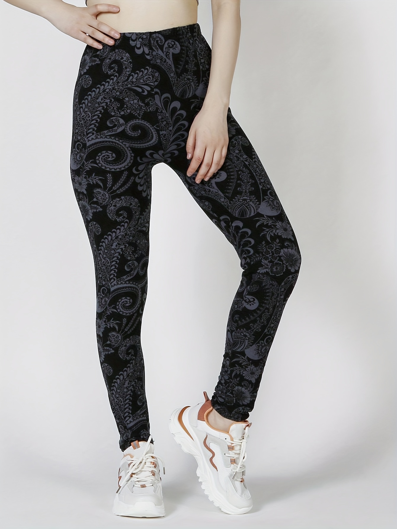 floral print skinny leggings casual every day stretchy leggings womens clothing black 2