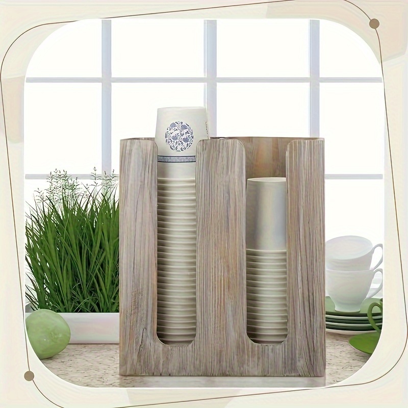 Dispensador de vasos desechable de madera, portavasos desechable con  múltiples compartimentos, tazas de papel para bebidas de café, tapas y  pajitas