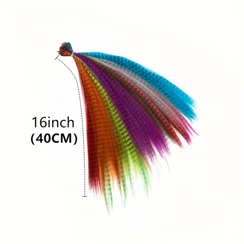 16 inch Synthetic Colored Strands of Faux Feather Hairpiece False Rainbow Overhead Fake Coloring Feather for Hair Extensions, Human Hair Extensions