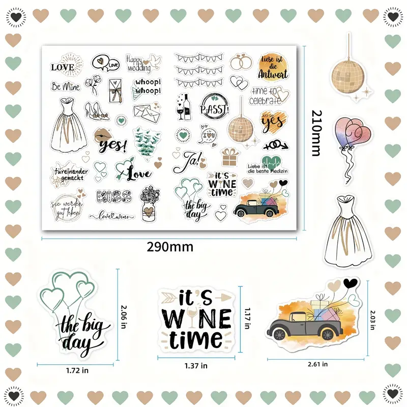 5 Sheets Wedding Stickers 266 Sparkling Planning Stickers Blessing
