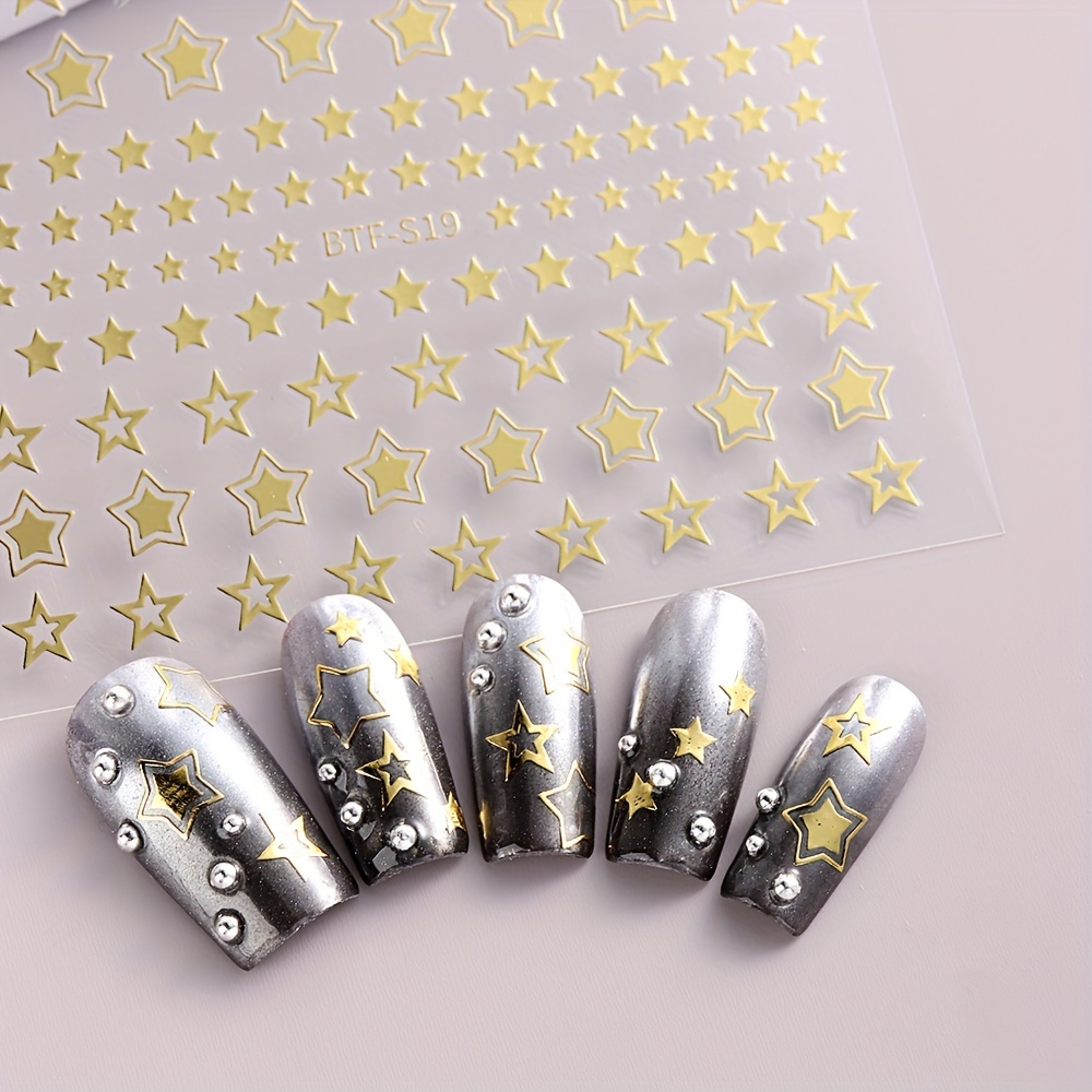 3D Star Stickers for Nail Art Silver Gold Bronzing Self Adhesive Stars Nail  Decals Y2K Nail Decor Shiny Holographic Glitter Stickers for Women Girls