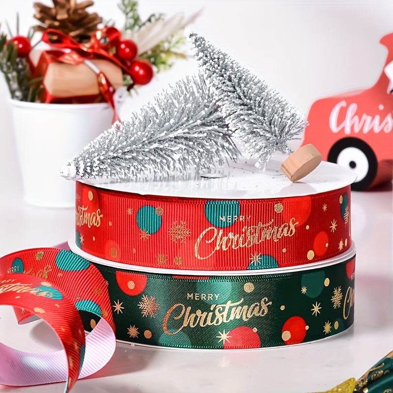 1 Gold Foil Merry Christmas Holiday Red Grosgrain Ribbon DIY Gift
