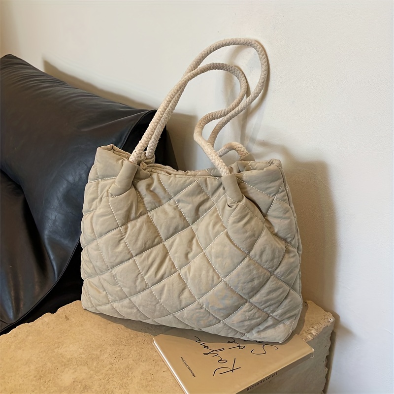 Puffer Quilted Tote Bag For Women Winter Soft Shoulder Bag - Temu