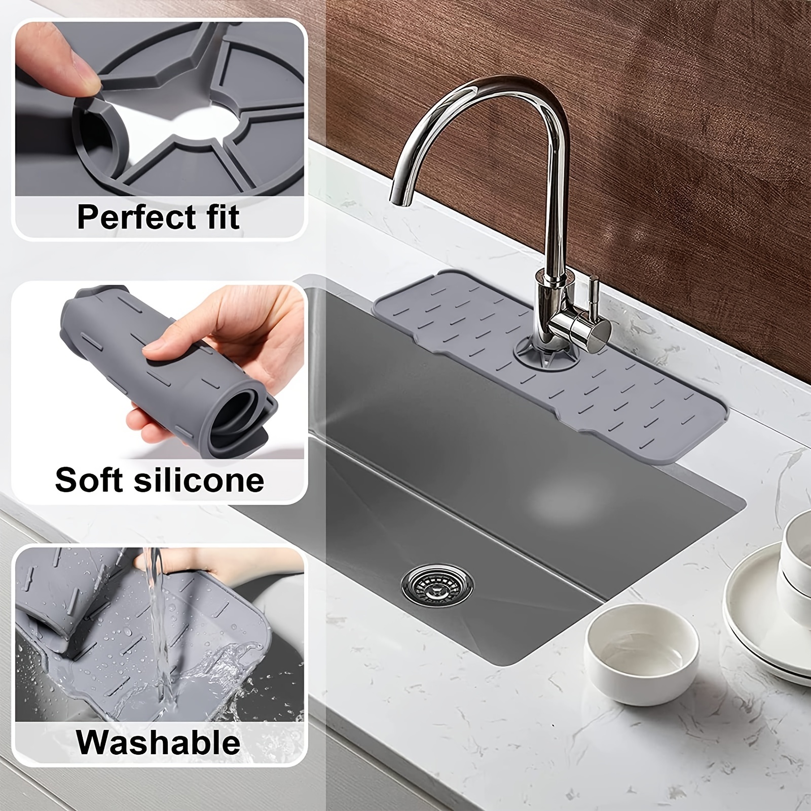 Silicone Faucet Mat For Kitchen Sink Splash Guard Bathroom Sink Slip Drain  Pad