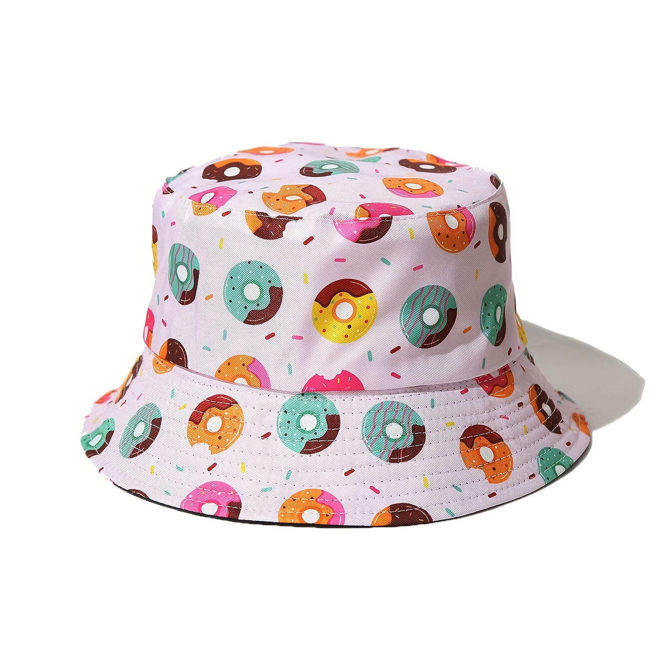 

Donut Print Reversible Bucket Hat Cute Cartoon Lightweight Foldable Basin Hats Casual Fisherman Cap For Women Daily Use