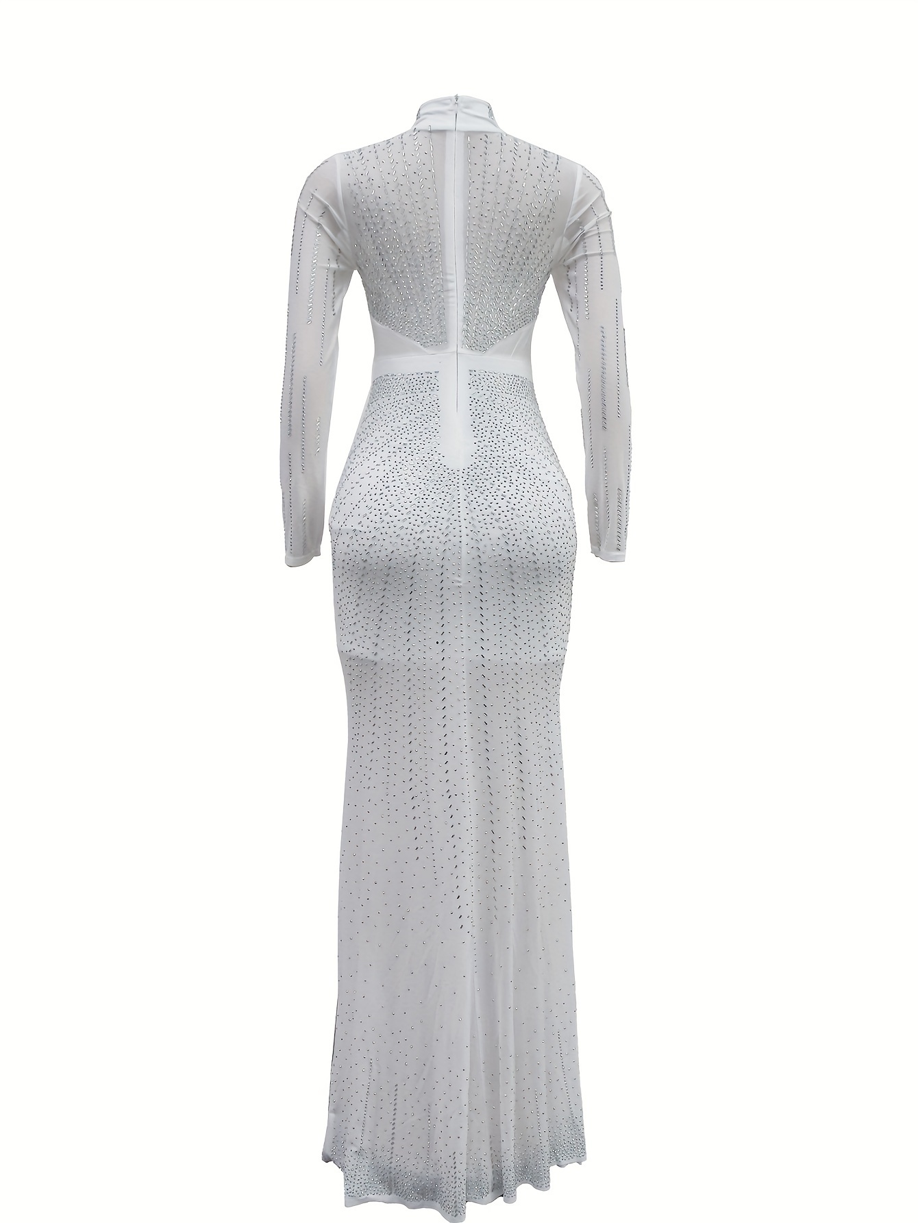 strapless open back dress London White Pearl Mesh Long Sleeve Dress