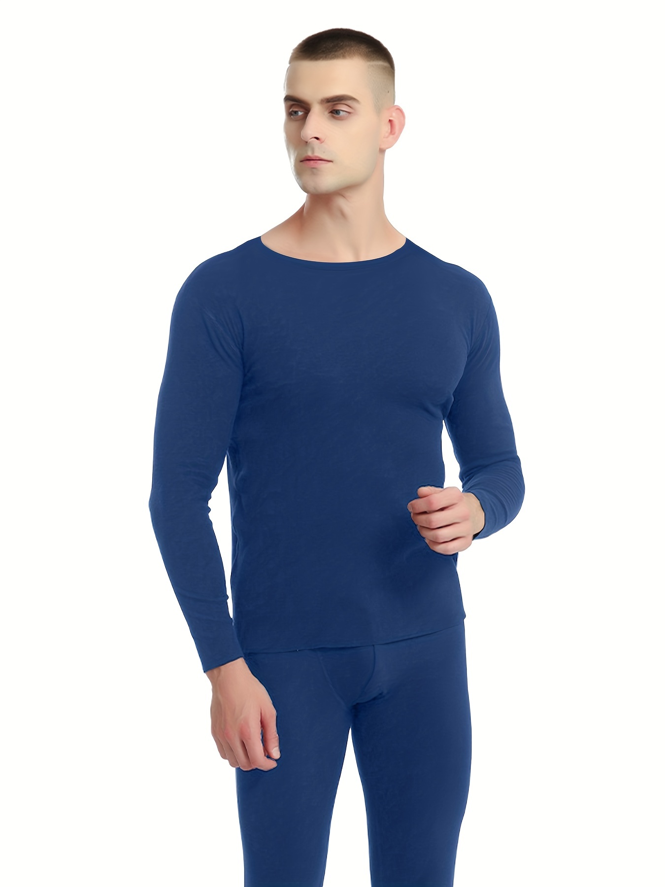 Women Seamless Elastic Thermal Underwear Inner Wear Winter Warm Clothes(Navy  Blue L,Men) 