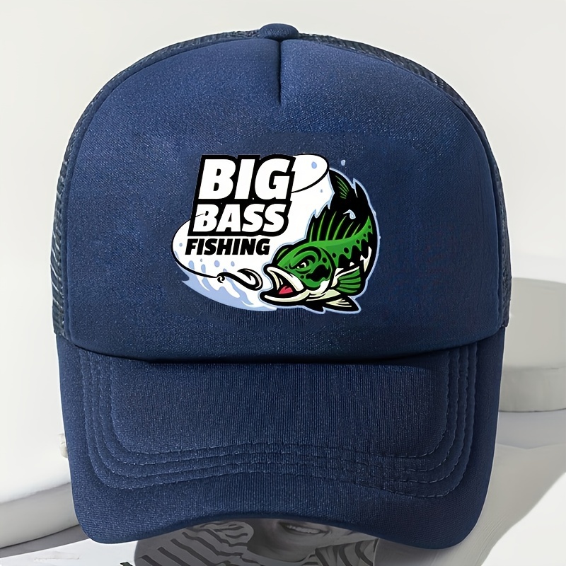 Big Bass Print Baseball Baseball Hat, Dad Hats Trendy Fishing Graphic unisex Mesh Trucker Hats Lightweight Breathable Adjustable Sun Hat for Women
