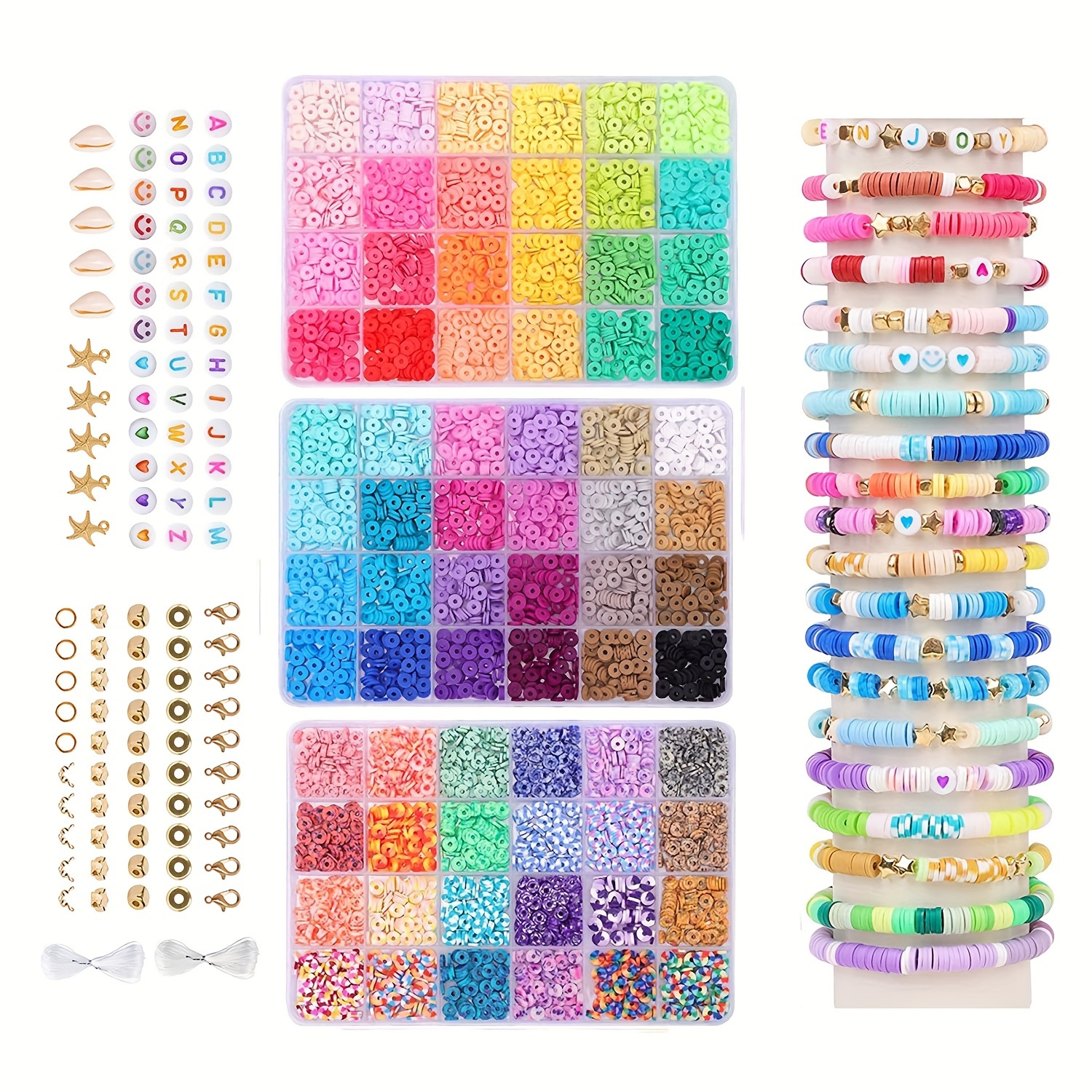 5100pcs Clay Beads Bracelet Making Kit, Preppy Spacer Flat Beads For  Jewelry Making, Polymer Beads With Charms And Elastic Strings For Birthday  Gifts