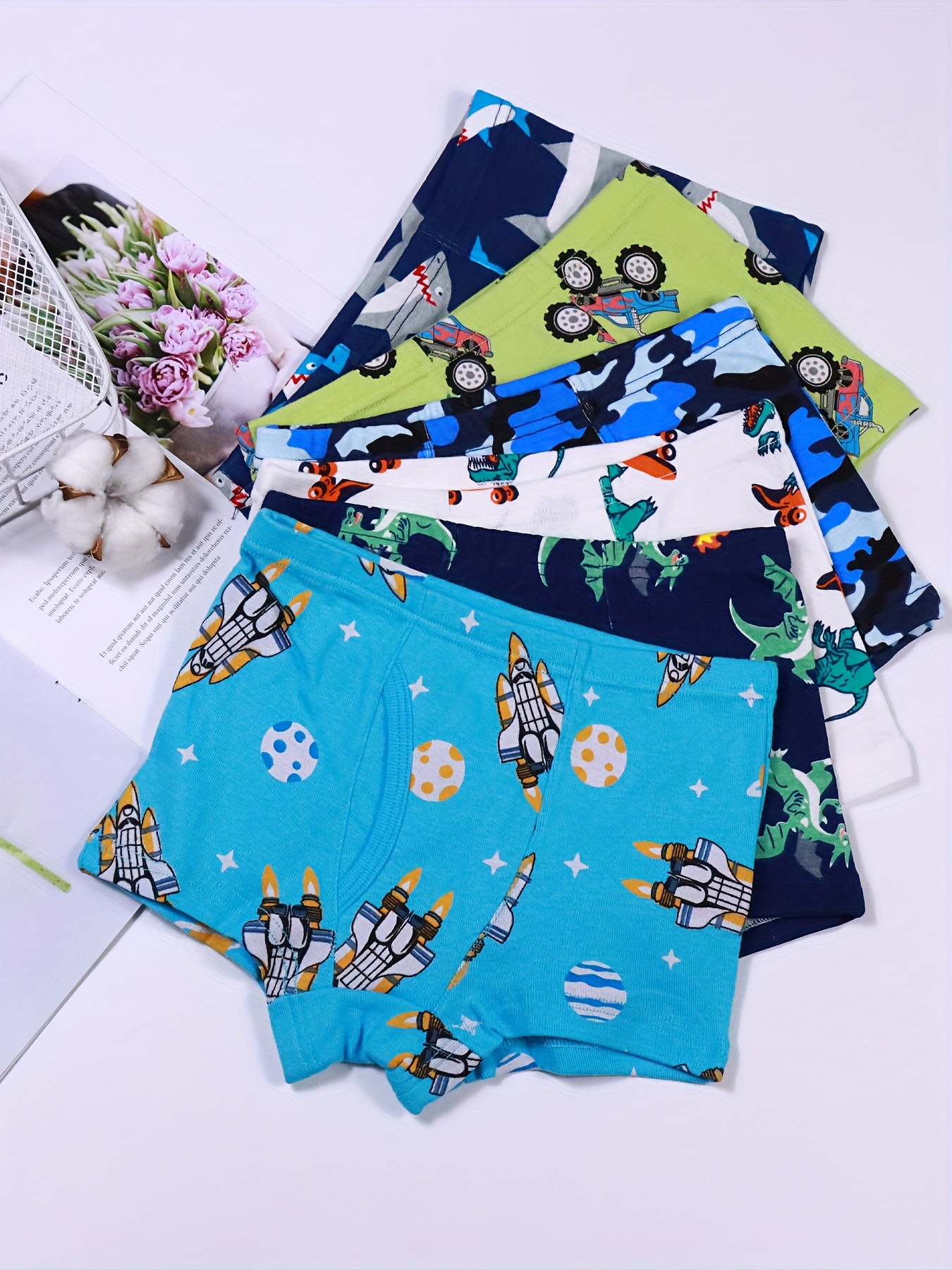 Boy's Comfy Boxer Briefs Cartoon Dinosaur/shark/truck - Temu