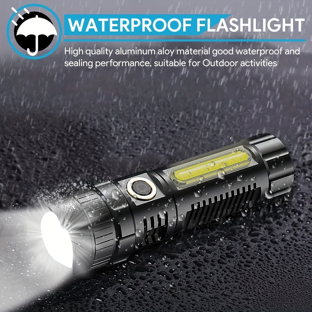 Rechargeable Flashlight, Super Bright LED Flashlight with COB sidelight,  Zoomable, Waterproof, 4 Modes, Tactical Flashlight for Camping, Emergency