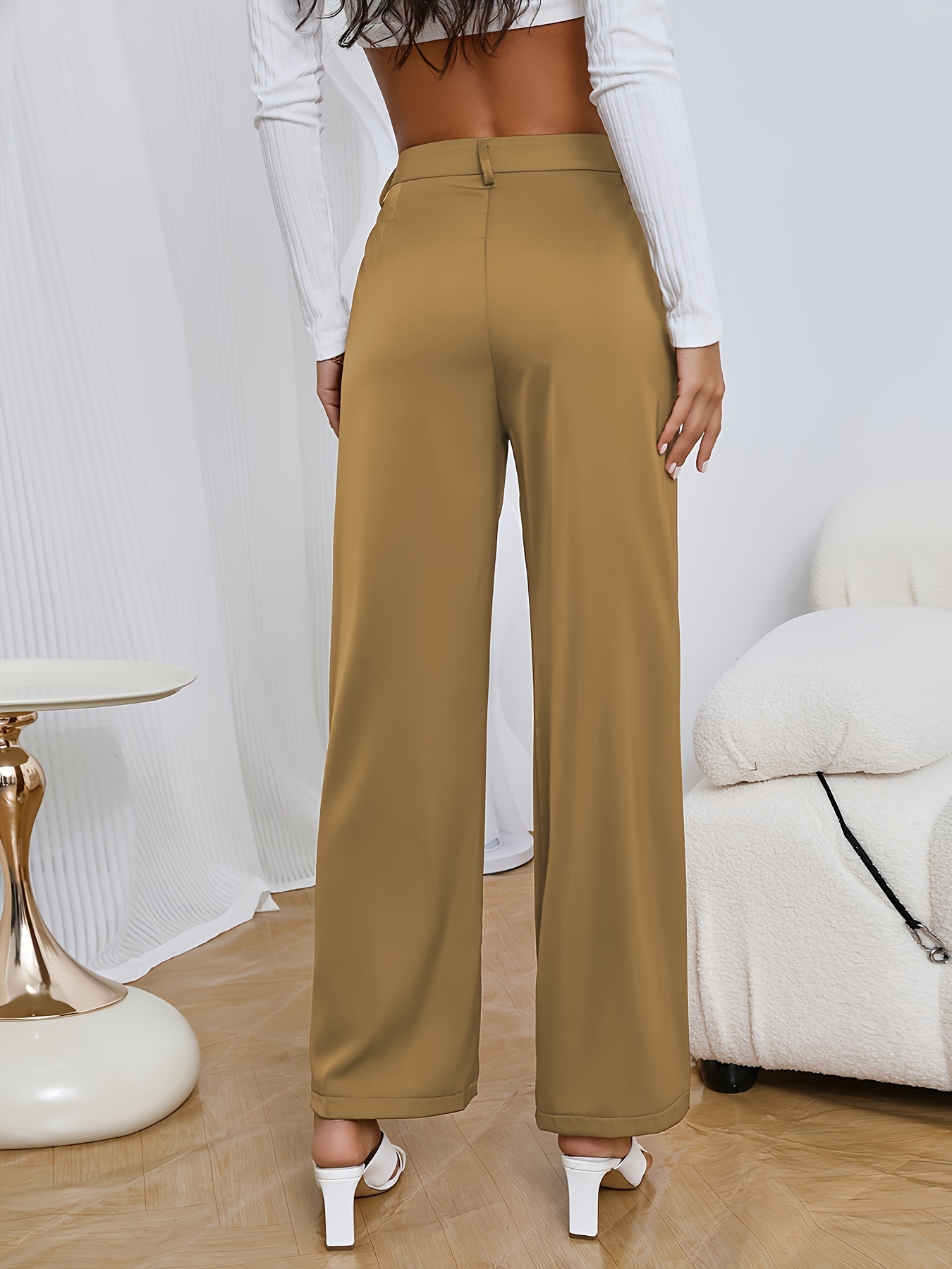 Solid Straight Leg Pants Elegant High Waist Fashion Pants - Temu