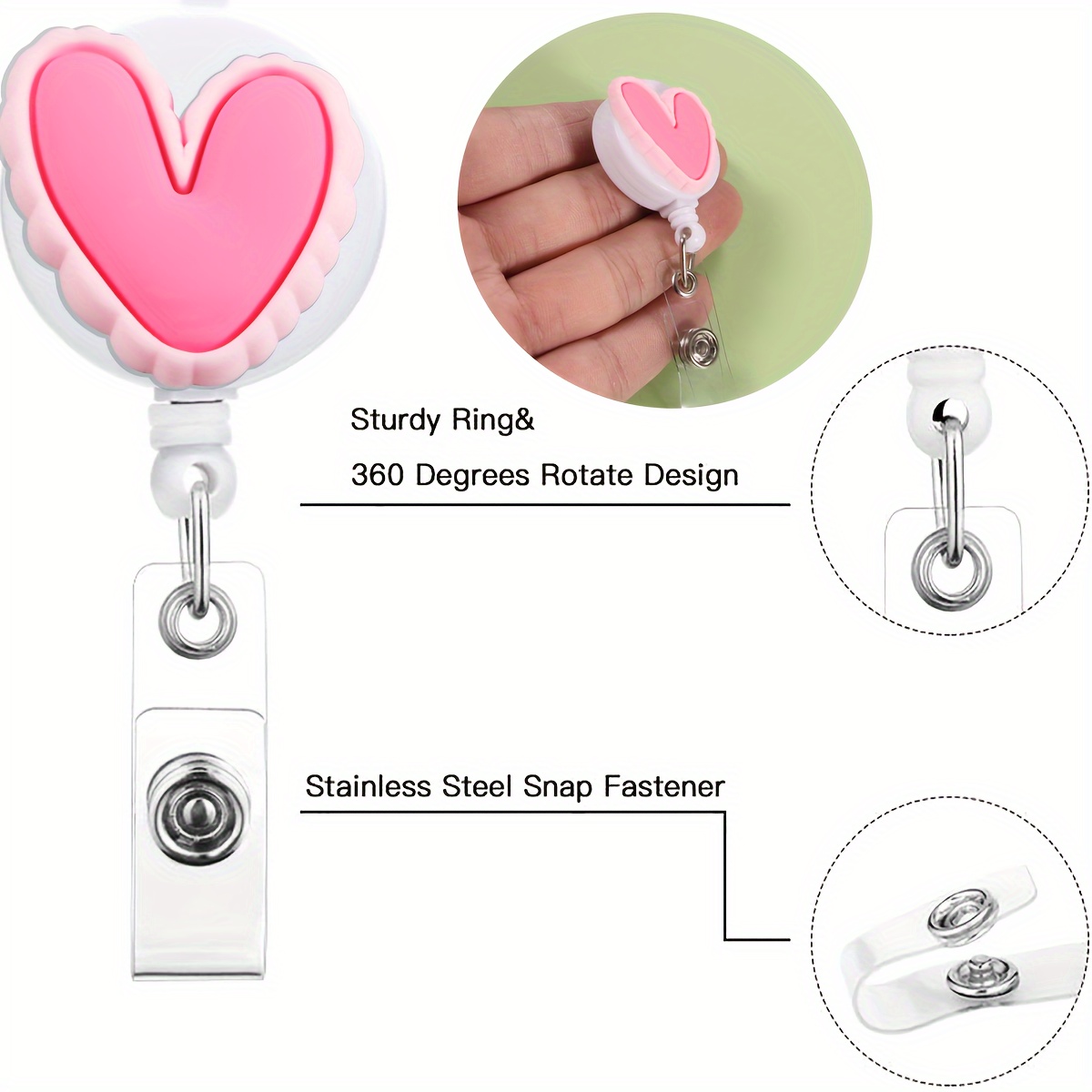 6pcs Healing Heart Retractable Badge Reel Lovely Badge Clip ID Card Badge Holders for Office Teacher Doctor Worker Nurse,Flower,Valentine's Day