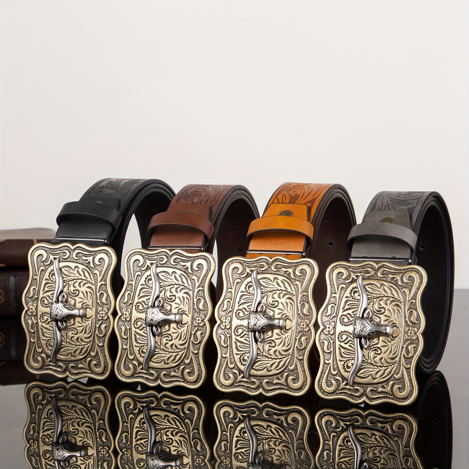 Cow Head Men's Leather Belt Retro Embossed Cool Belt Western Cowboy Big  Board Buckle Punk Style Leather Belt - Temu