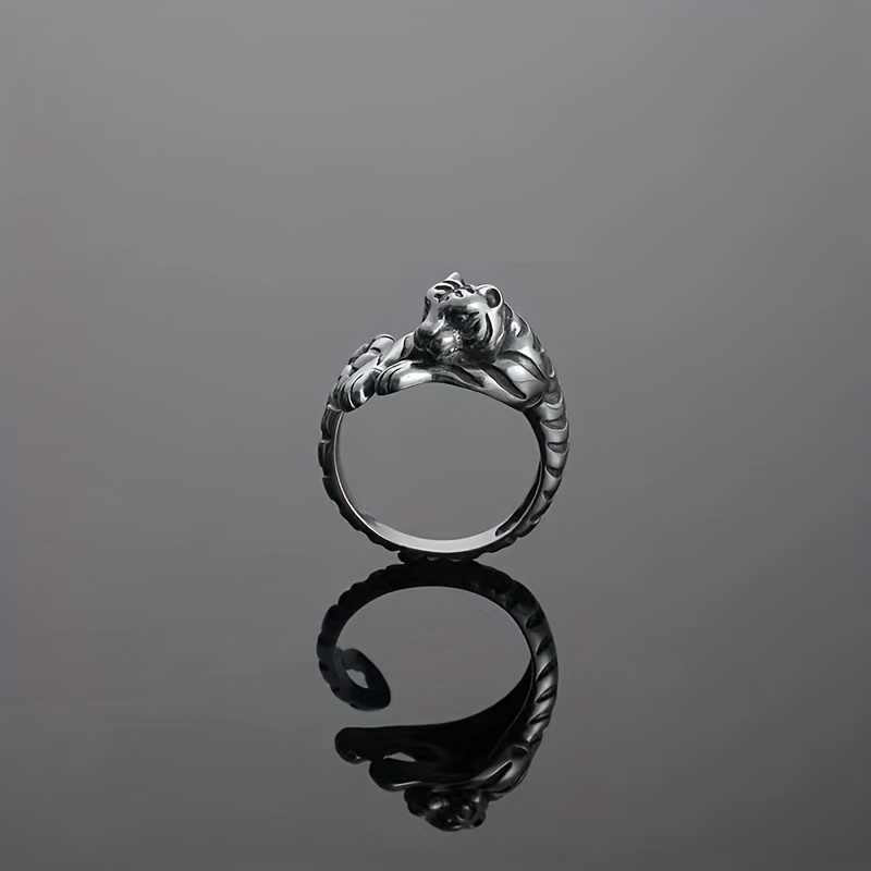 Men's Small Tiger Open Ring Retro Zodiac Tail Ring