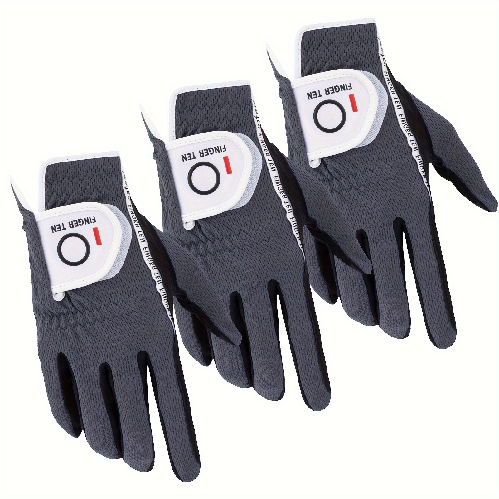 3 pack men's golf gloves for right left handed golfer, all weather performance, s/m/l/xl/xxl gray worn on left hand s 0