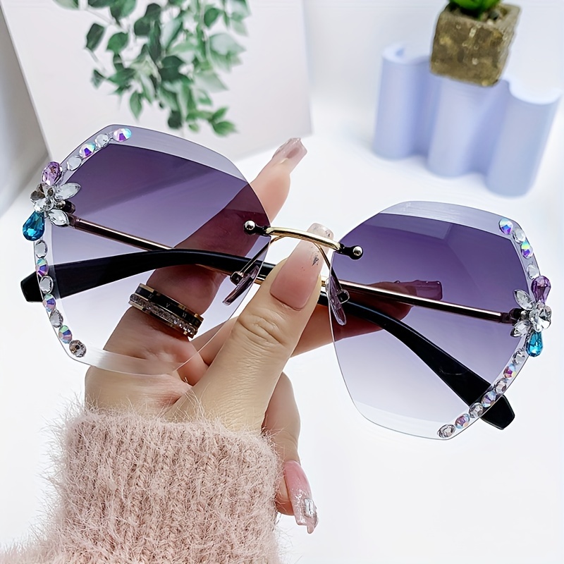 Top Bar Rimless Sunglasses For Women Men Gradient Lens Metal Animal Decor  Glasses Casual Outdoor Eyewear For Beach Party - Temu