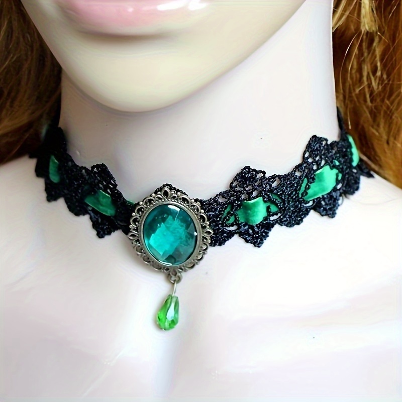 Tattoo Choker with Diamond Charm (Red, Blue or Green)