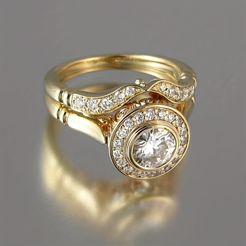 Image of Set Of 2 Stylish Rings For Women Featuring A Round Cut Zirconia, Perfect For Bridal Engagement And Wedding Jewelry