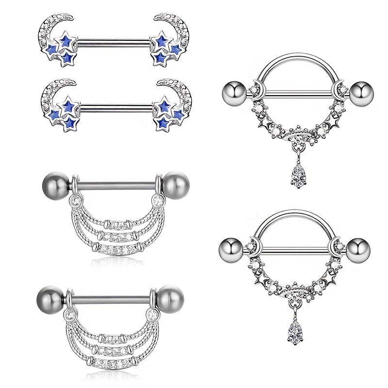 Inlaid Shiny Zircon Hollow Out Love Heart Nipple Ring Set Simple