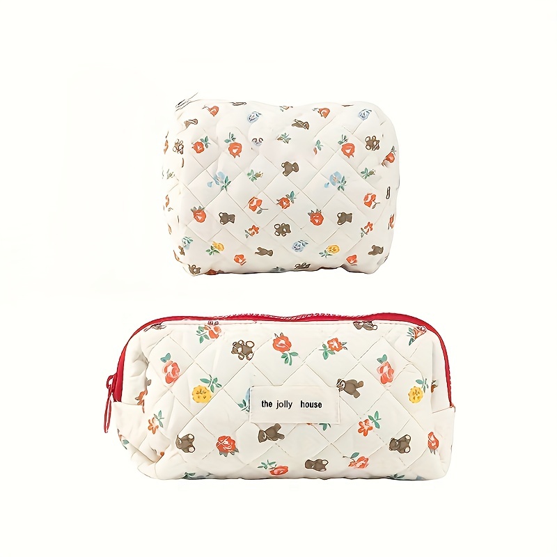 Floral Pattern Quilted Makeup Bag Aesthetic Storage Pouch - Temu