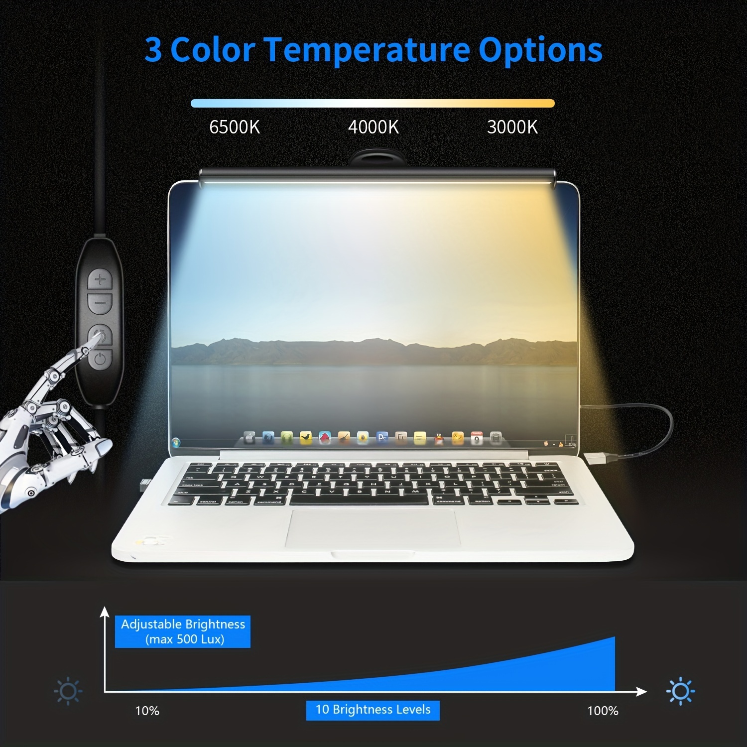 Quntis Laptop Monitor Light Bar - Auto Dimming Touch Control and 4  Adjustable Color Temperature, No Screen Glare, Eye Care, Space Saving,  Portable for Office/Travel/Home 